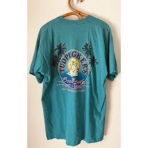 Vintage 1989 Fudpucker's Size XL Single-Stitch Blue Graphic T-Shirt Destin, FL